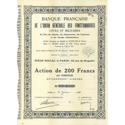 Banque Française de l'Union Générale des Fonctionnaires Civils & Militaires de l'Etat des Colonies des Départements des Communes