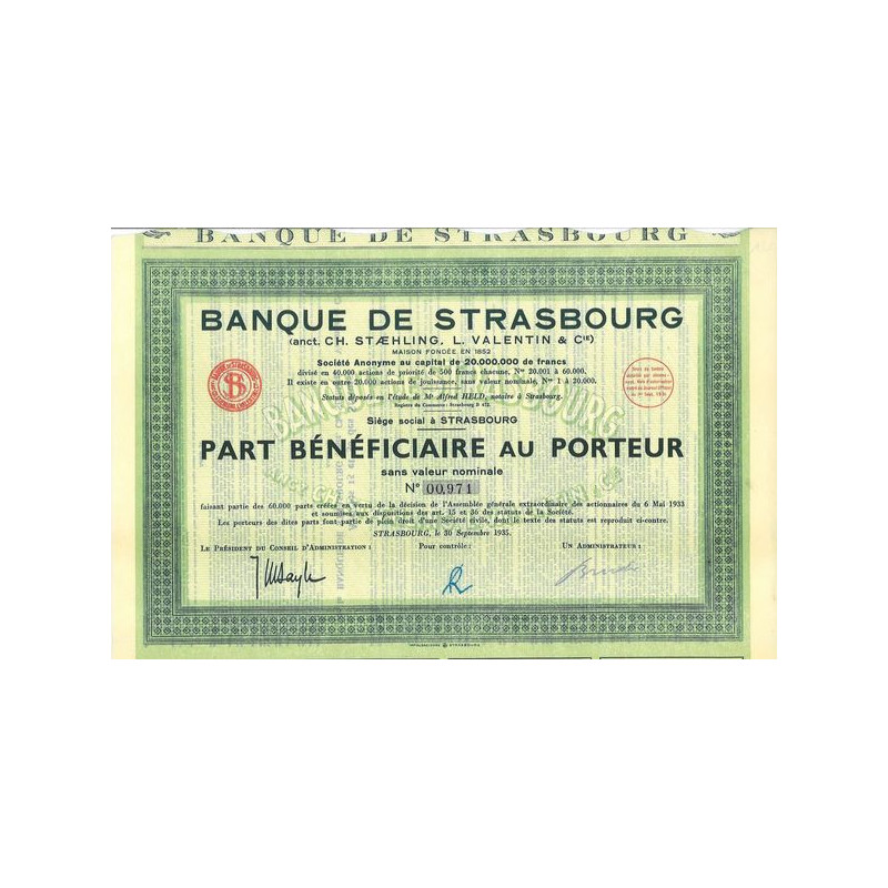 Banque de Strasbourg (anc CH. STAEHLING - L. VALENTIN & Cie) (PB)