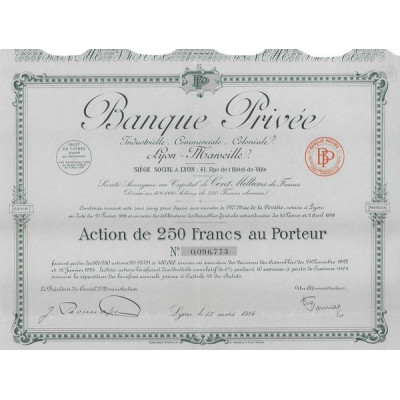 Banque Privée Industrielle Commerciale Coloniale Lyon-Marseille (Act 250 F) (modèle 1)