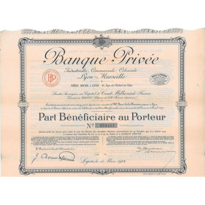 Banque Privée Industrielle Commerciale Coloniale Lyon-Marseille (PB)