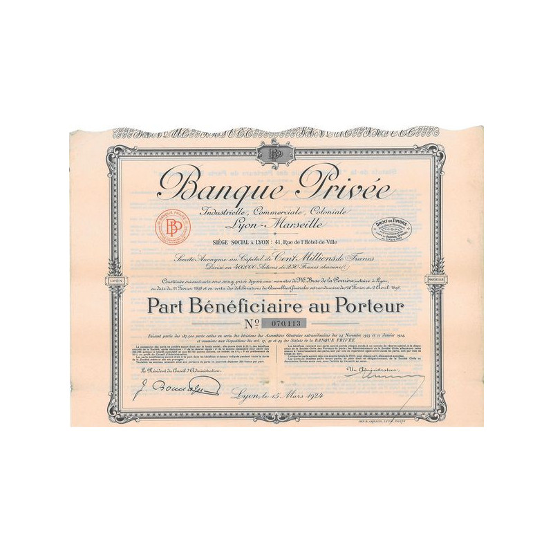 Banque Privée Industrielle Commerciale Coloniale Lyon-Marseille (PB)
