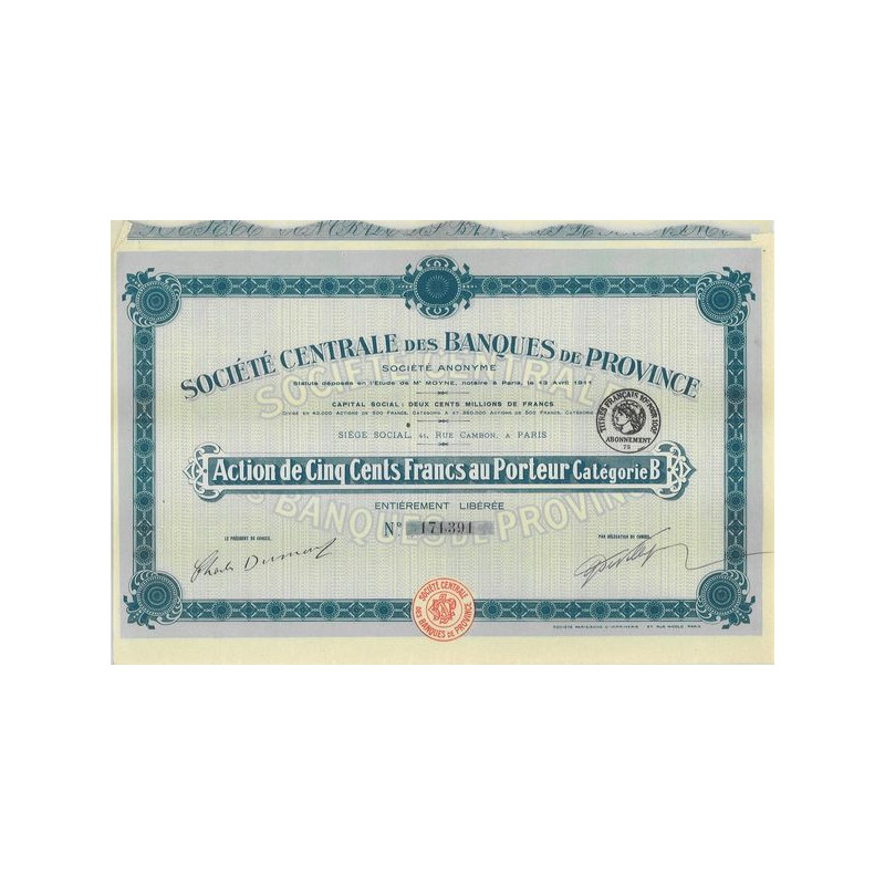 Société Centrale des Banques de Province (Act 500 F)