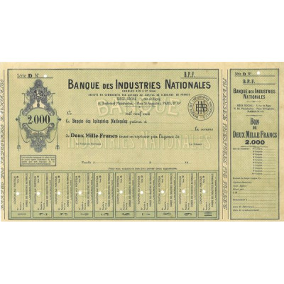 Banque des Industries Nationales Charles Sée & Cie Gérant (blanquette)