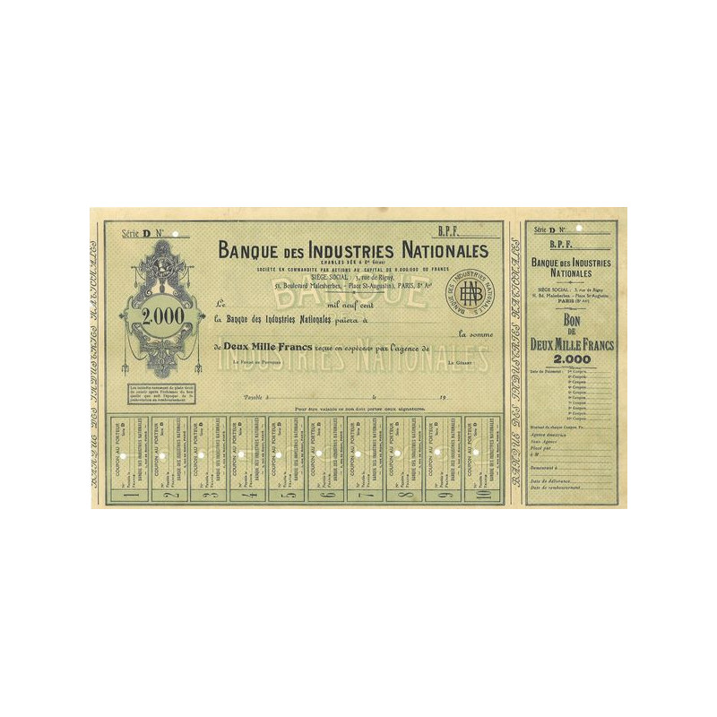 Banque des Industries Nationales Charles Sée & Cie Gérant (blanquette)