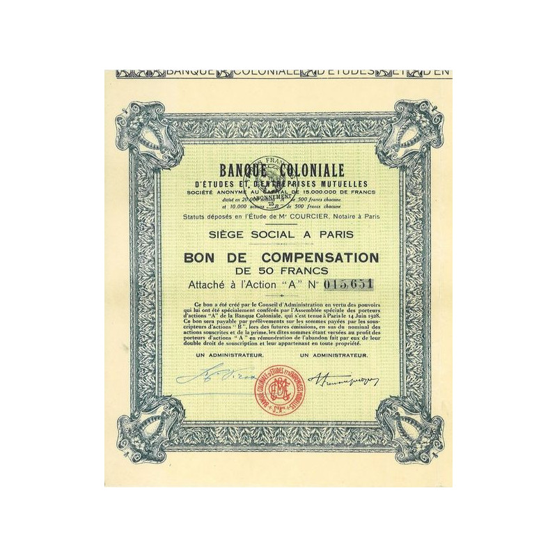 Banque Coloniale d'Etudes et d'Entreprises Mutuelles (Bon)