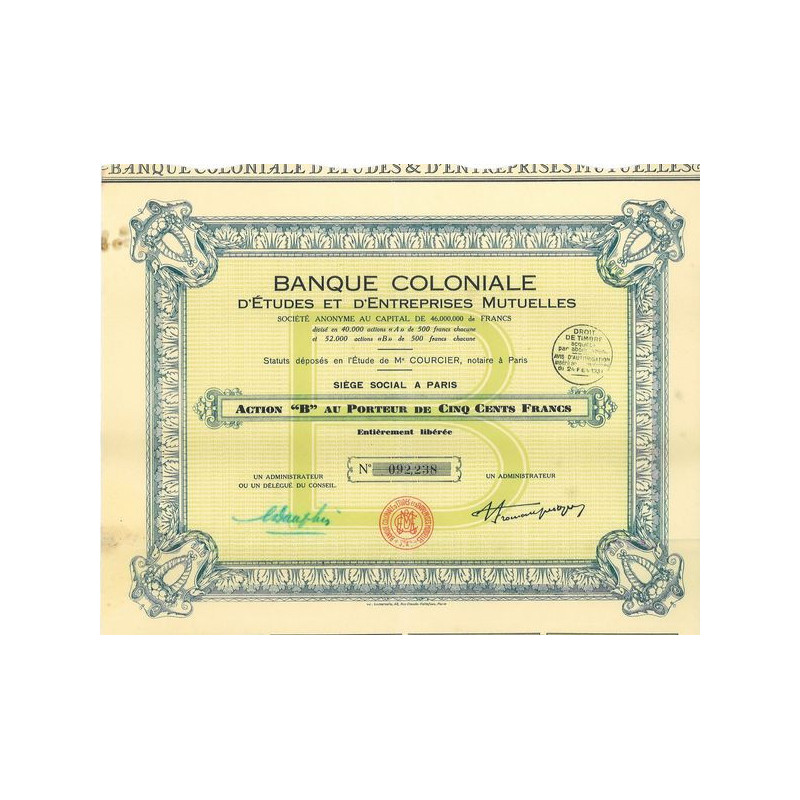 Banque Coloniale d'Etudes et d'Entreprises Mutuelles (Act B)
