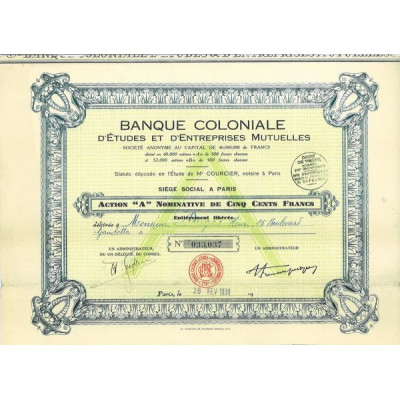 Banque Coloniale d'Etudes et d'Entreprises Mutuelles (Act A nomin)