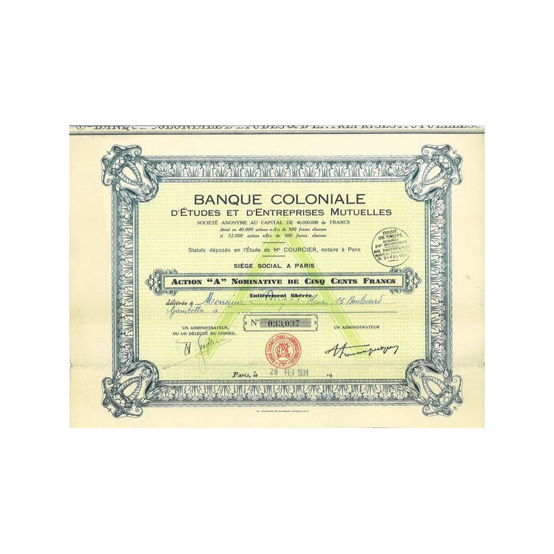 Banque Coloniale d'Etudes et d'Entreprises Mutuelles (Act A nomin)