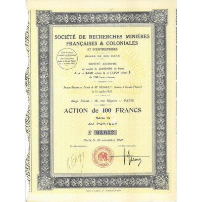 Société de Recherches Minières Françaises & Coloniales et d'Entreprises (Mines de Sidi Mafa)