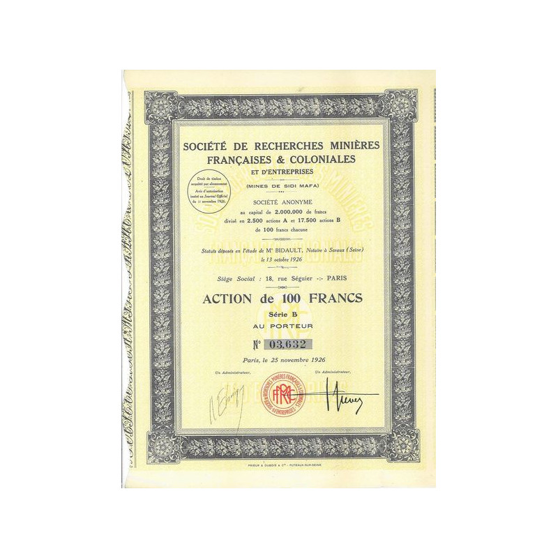 Société de Recherches Minières Françaises & Coloniales et d'Entreprises (Mines de Sidi Mafa)