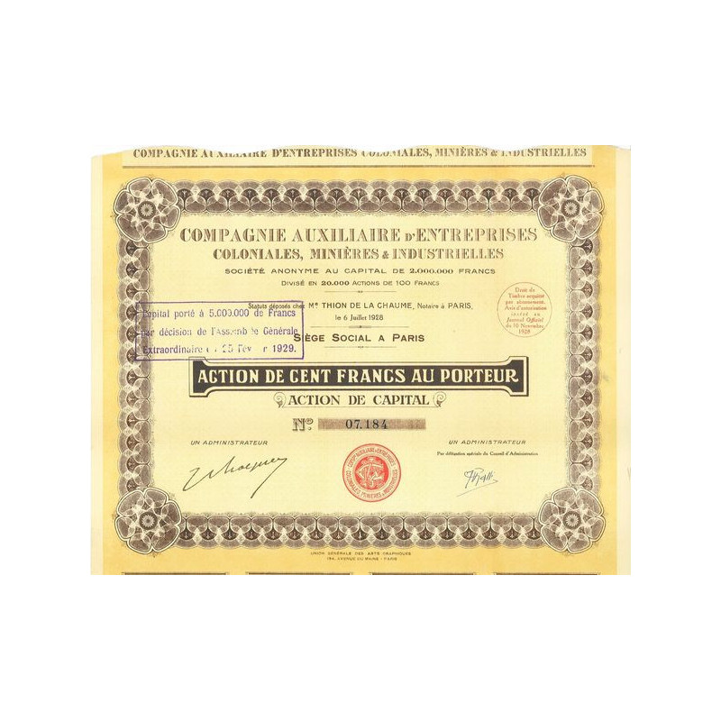 Compagnie Auxiliaire d'Entreprises Coloniales Minières & Industrielles (1928)