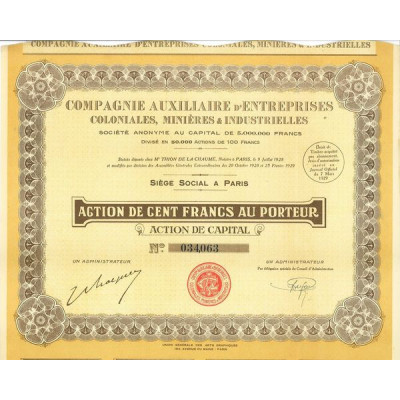 Compagnie Auxiliaire d'Entreprises Coloniales Minières & Industrielles (1929)