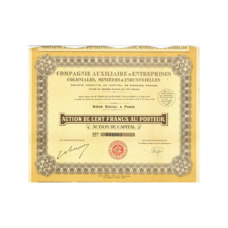 Compagnie Auxiliaire d'Entreprises Coloniales Minières & Industrielles (1929)