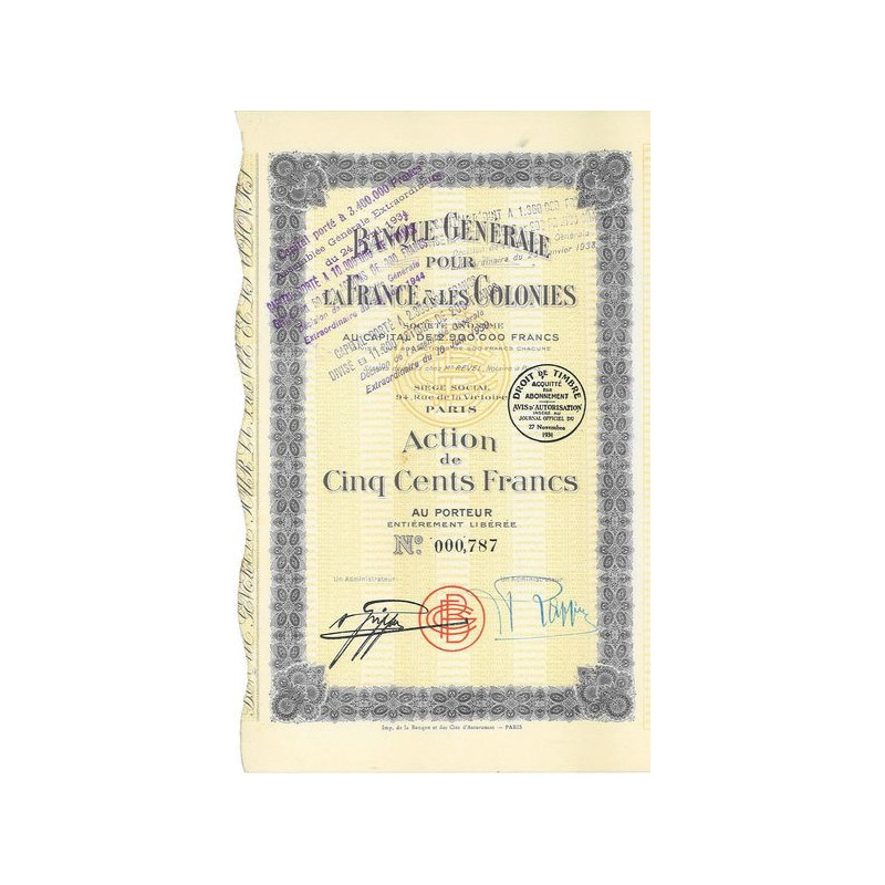 Banque Générale pour la France & les Colonies (Act 500 F)