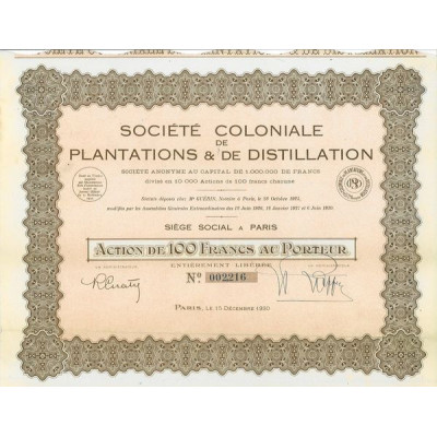 Société Coloniale de Plantations & de Distillation (Act)