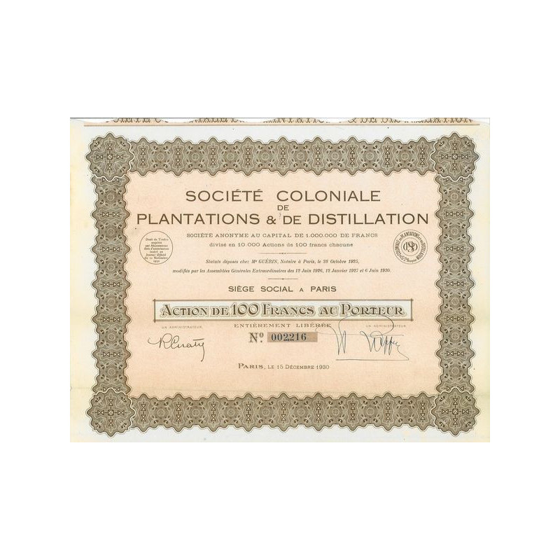 Société Coloniale de Plantations & de Distillation (Act)