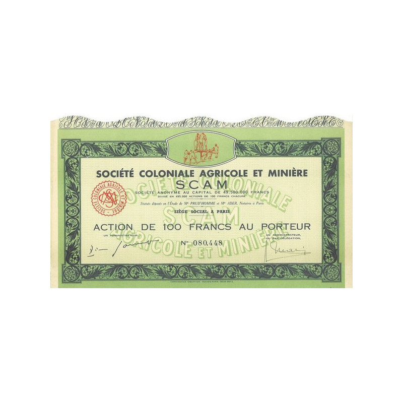 Sté Coloniale Agricole et Minière SCAM (Act)