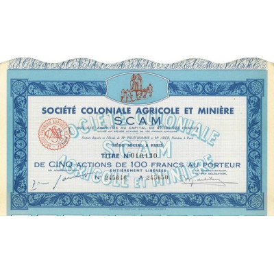 Sté Coloniale Agricole et Minière SCAM (5 Act)
