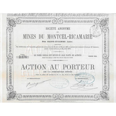 Société Anonyme des Mines du Montcel-Ricamarie Près Saint-Etienne (Loire)