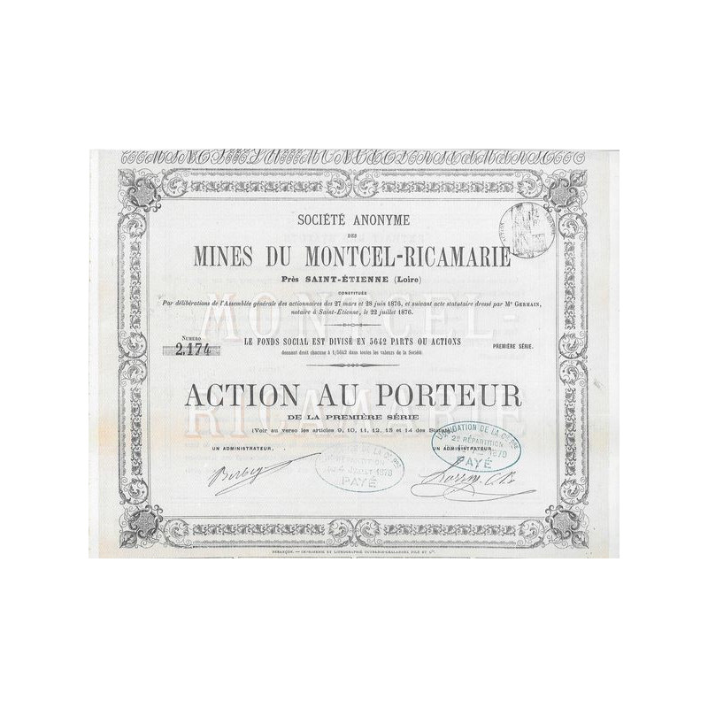 Société Anonyme des Mines du Montcel-Ricamarie Près Saint-Etienne (Loire)