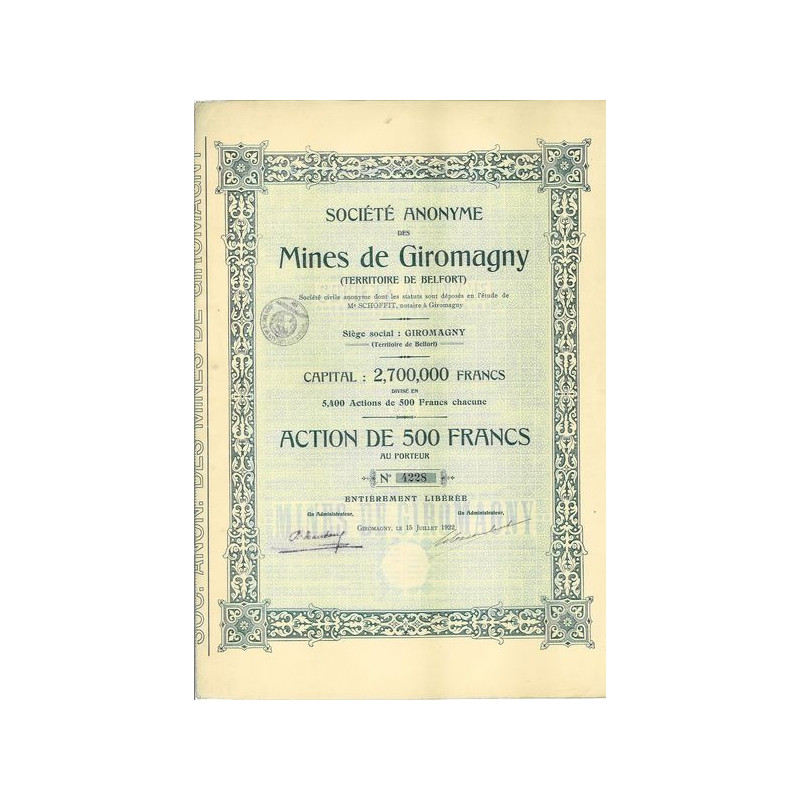 Société Anonyme des Mines de Giromagny (Territoire de Belfort)