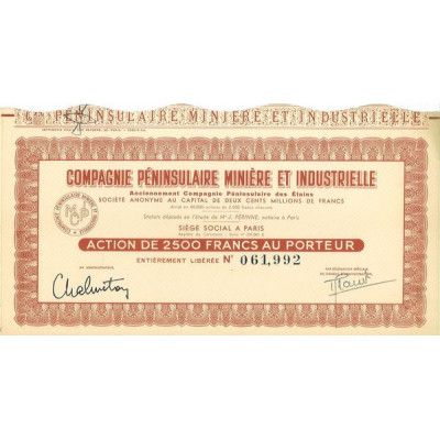Compagnie Péninsulaire Minière et Industrielle (Anc Compagnie Péninsulaire des Etains) (Act)
