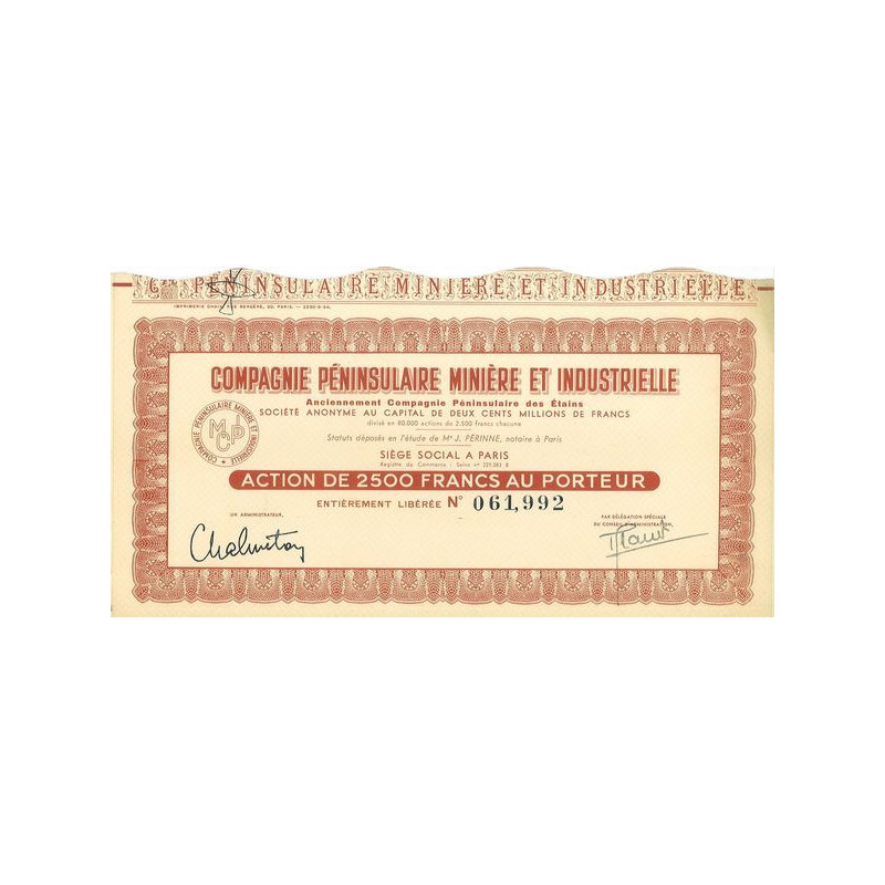 Compagnie Péninsulaire Minière et Industrielle (Anc Compagnie Péninsulaire des Etains) (Act)