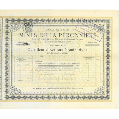 Compagnie des Mines de la Péronnière (Certif) (Blanquette)