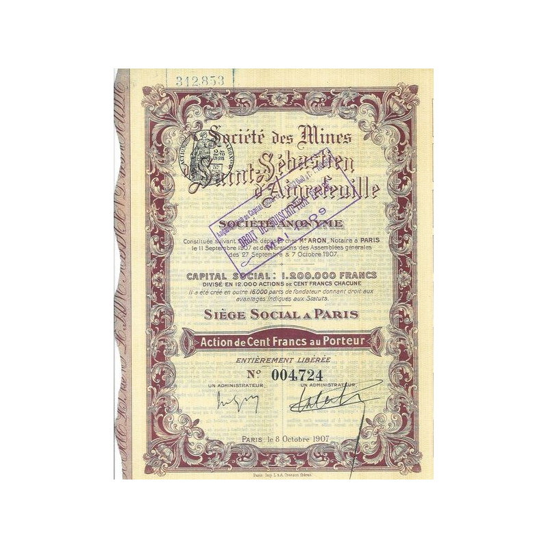 Société des Mines de Saint-Sébatien d'Aigrefeuille (Act)