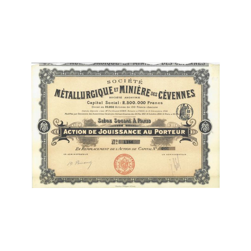 Société Métallurgique et Minière des Cévennes (Act Jouissance)