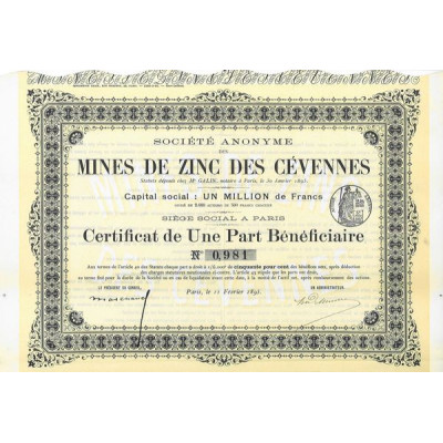Société Anonyme des Mines de Zinc des Cévennes (PB)
