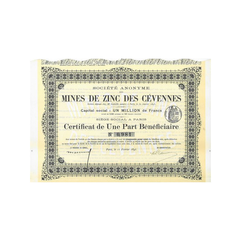 Société Anonyme des Mines de Zinc des Cévennes (PB)