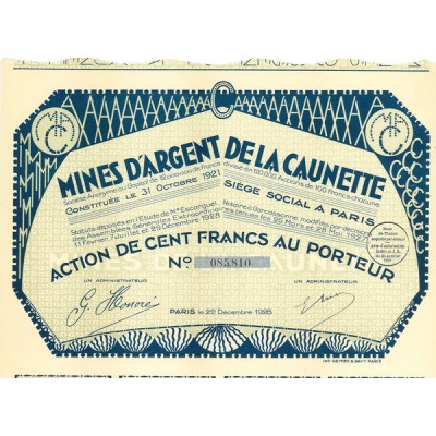 Mines d'Argent de la Caunette (Act 100 F)(1928)