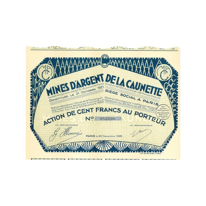 Mines d'Argent de la Caunette (Act 100 F)(1928)