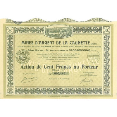 Mines d'Argent de la Caunette (Act 100 F)(1927)