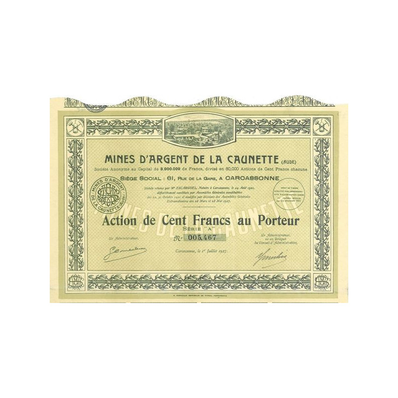 Mines d'Argent de la Caunette (Act 100 F)(1927)