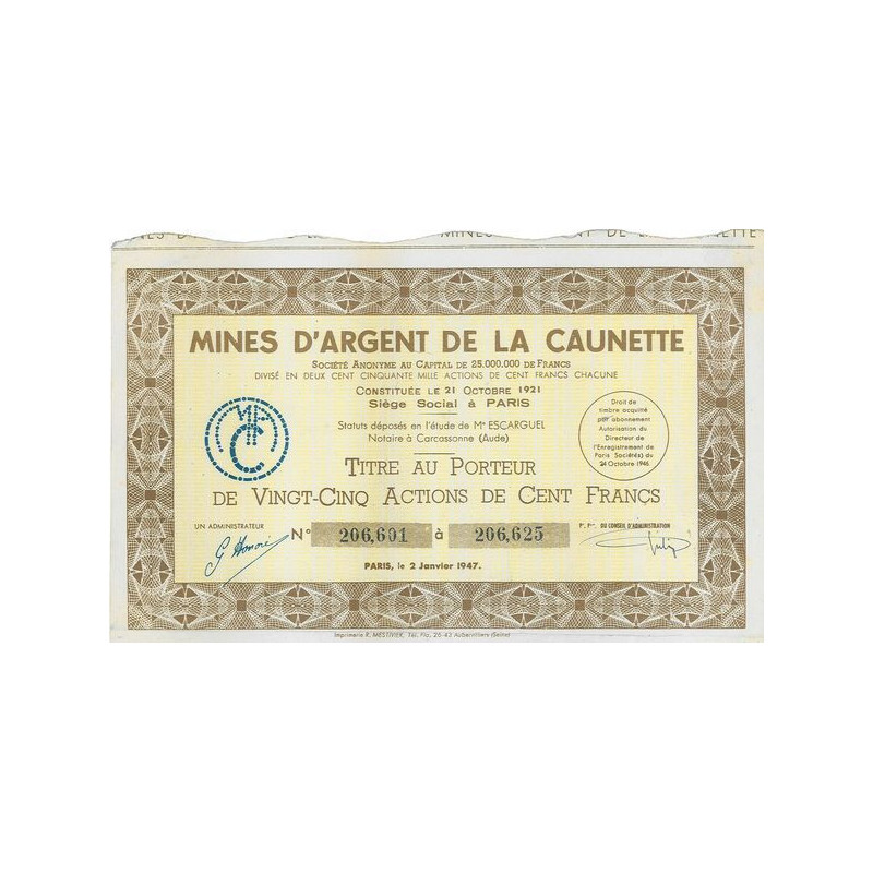 Mines d'Argent de la Caunette (25 Act 100 F)(1943)
