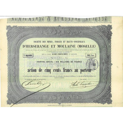 Société des Mines Forges et Hauts-Fourneaux d'Herserange et Moulaine (Moselle) sous la raison Aubé-Tronchon et compagnie