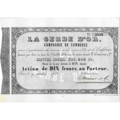 La Gerbe d'or - Compagnie du Commerce pour l'Exploitation des Terrains et des Mines d'Or de la Californie