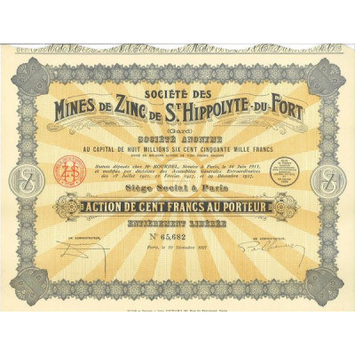 Société des Mines de Zinc de St Hippolyte-du-Fort (Act)
