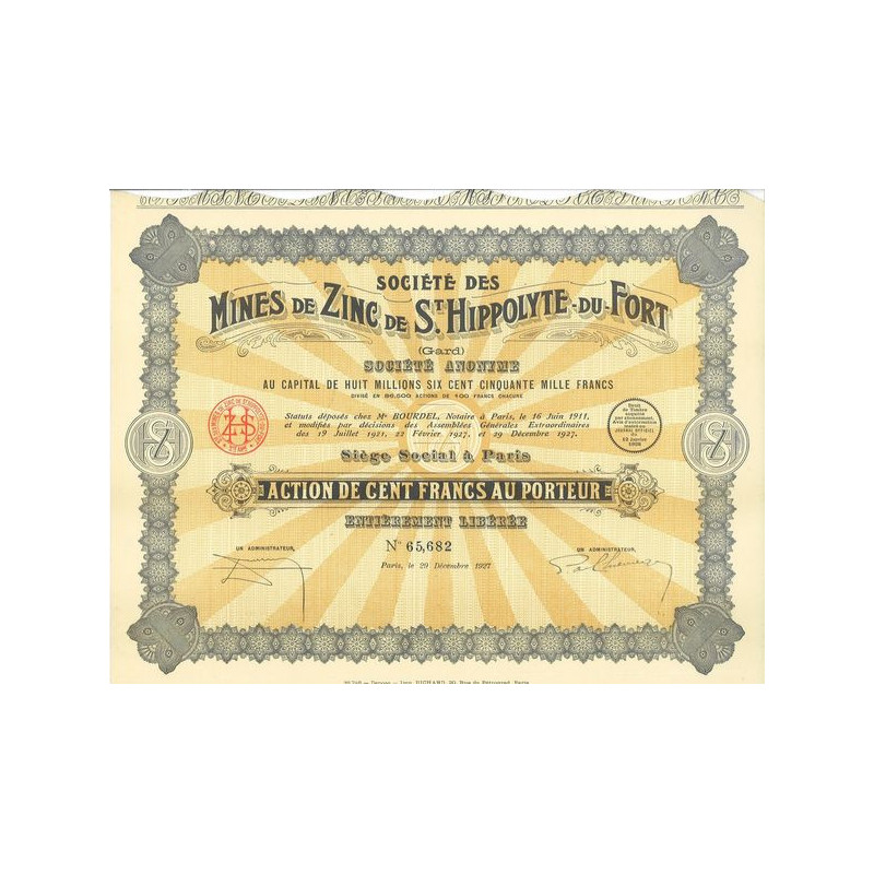 Société des Mines de Zinc de St Hippolyte-du-Fort (Act)