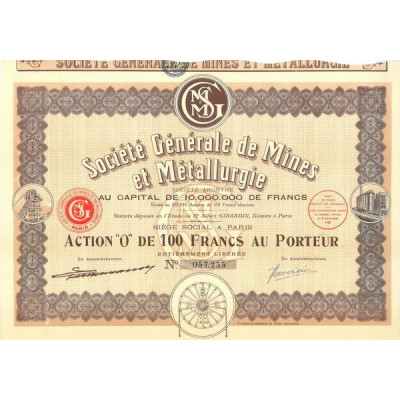 Société Générale de Mines et Métallurgie (Act O de 100 F)