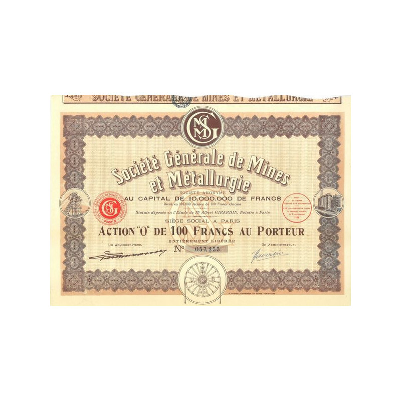 Société Générale de Mines et Métallurgie (Act O de 100 F)