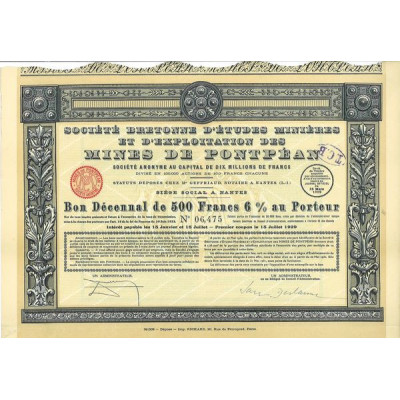 Société Bretonne d'Etudes Minières et d'Exploitation des Mines de Pontpéan (Bon)