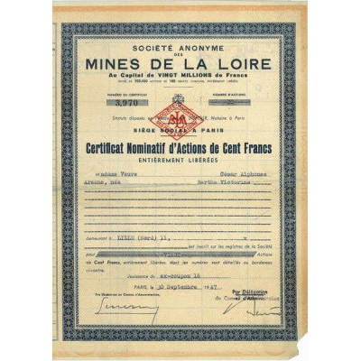 Société Anonyme des Mines de la Loire (Certif)