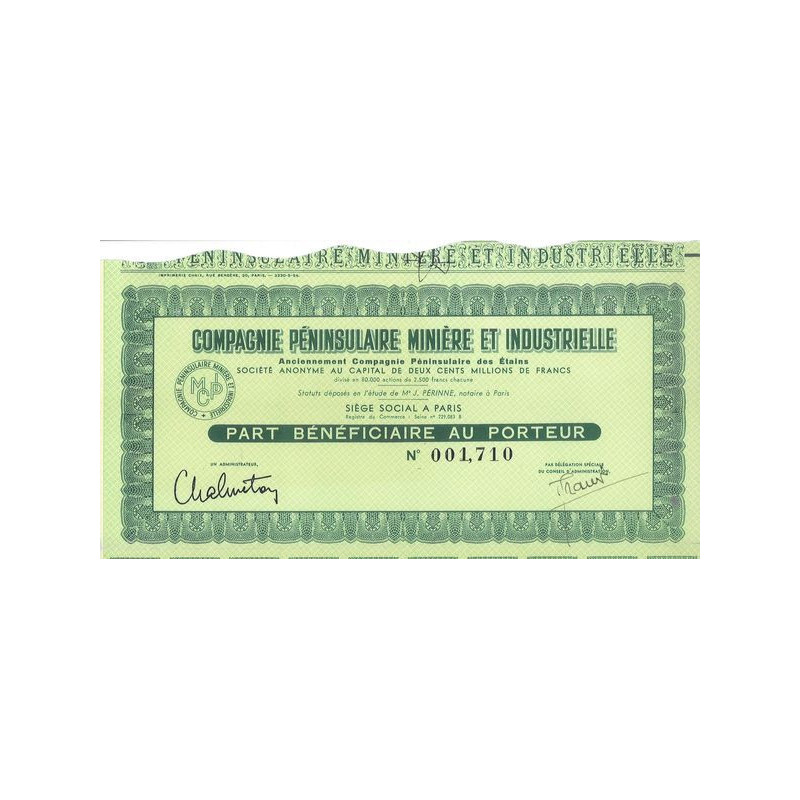 Compagnie Péninsulaire Minière et Industrielle (Anc Compagnie Péninsulaire des Etains) (PB)