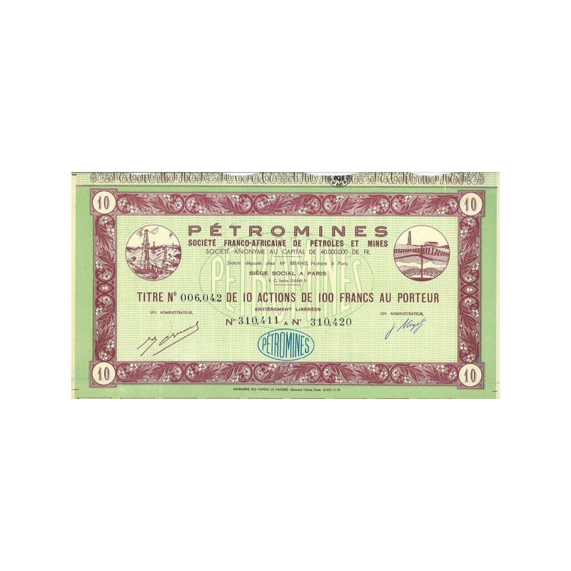 Pétromines - Société Franco-Africaine de Pétroles et Mines (10 Act)