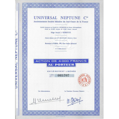 Universal Neptine Cie - Anciennement Société Minière du Sud-Ouest de la France (Act)