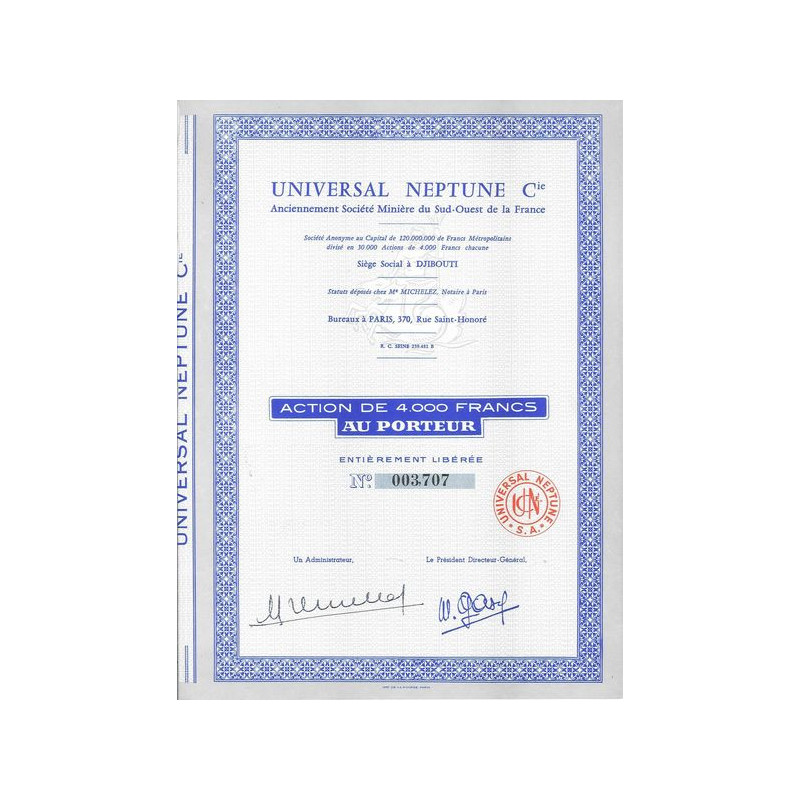 Universal Neptine Cie - Anciennement Société Minière du Sud-Ouest de la France (Act)