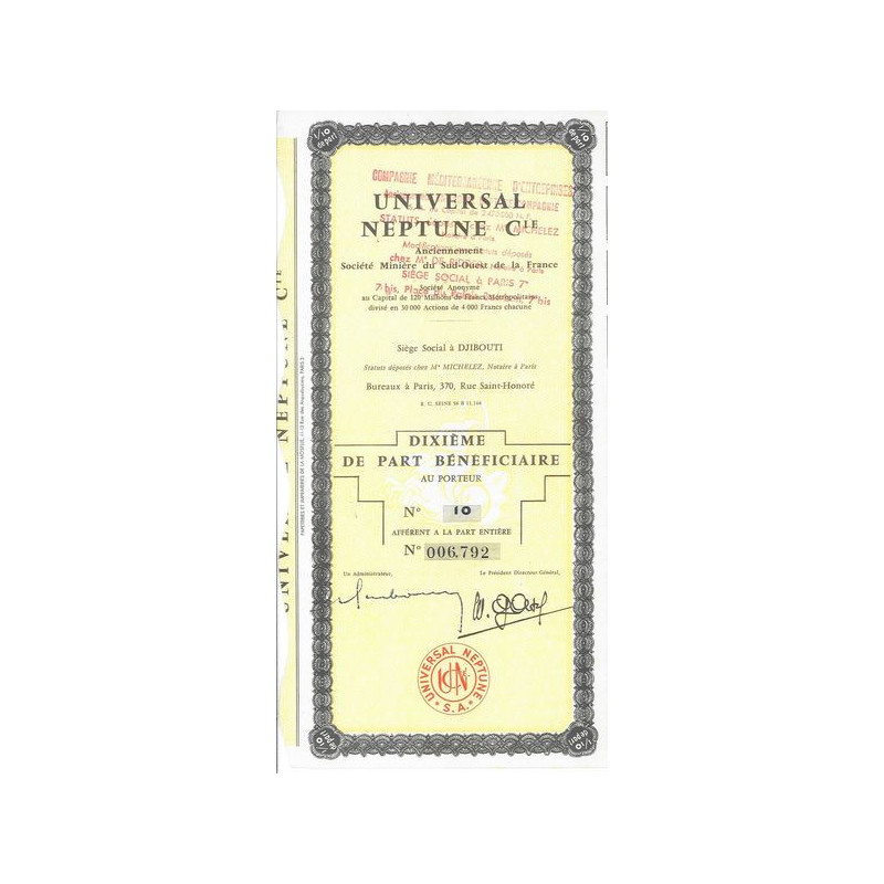 Universal Neptine Cie - Anciennement Société Minière du Sud-Ouest de la France (10ème PB)